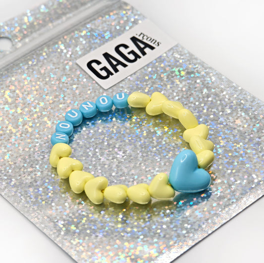 Bracelet GAGA - Citron & Bleu pastel & Maxi coeur Turquoise