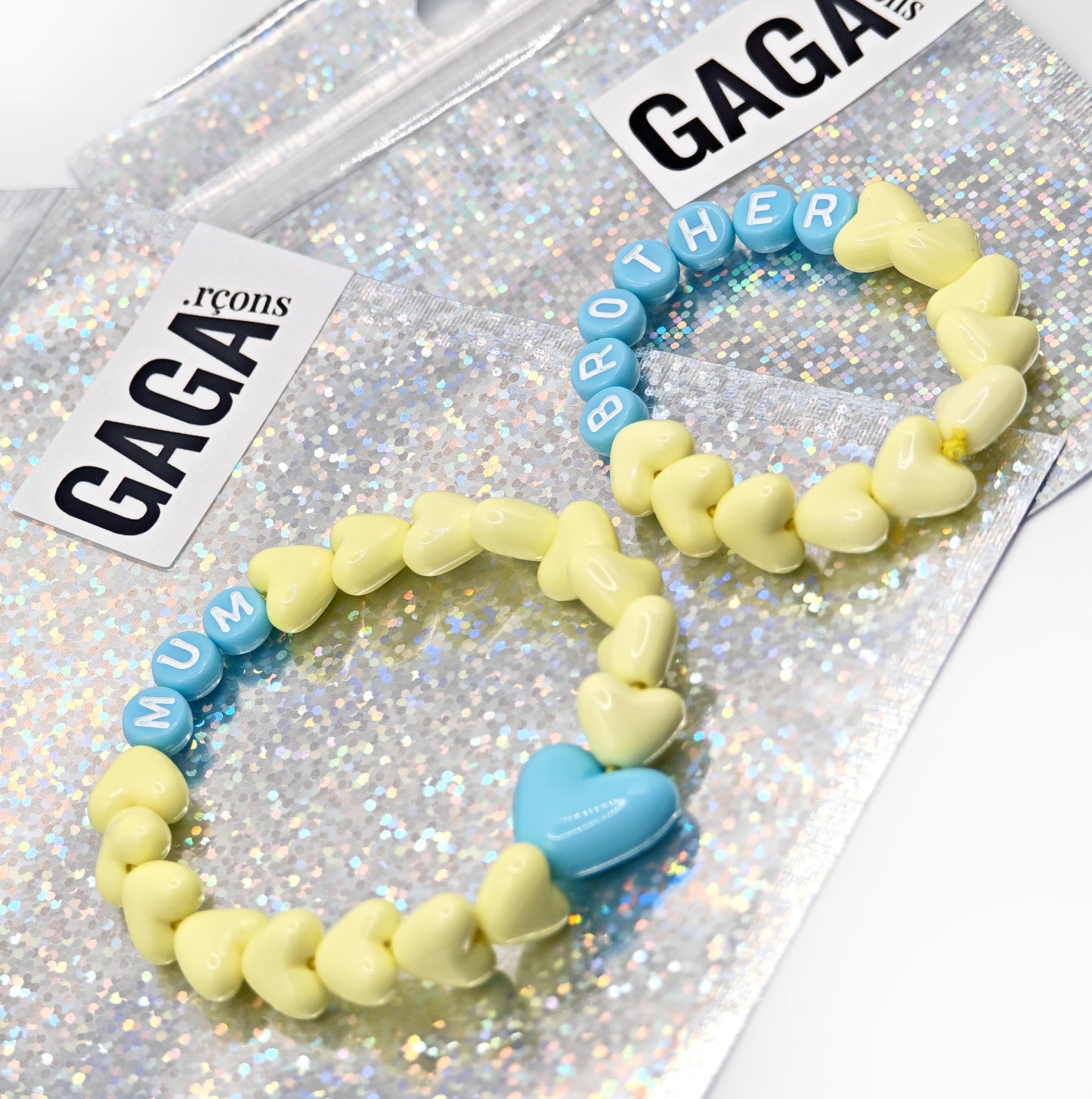 Bracelet GAGA - Citron & Bleu pastel & Maxi coeur Turquoise