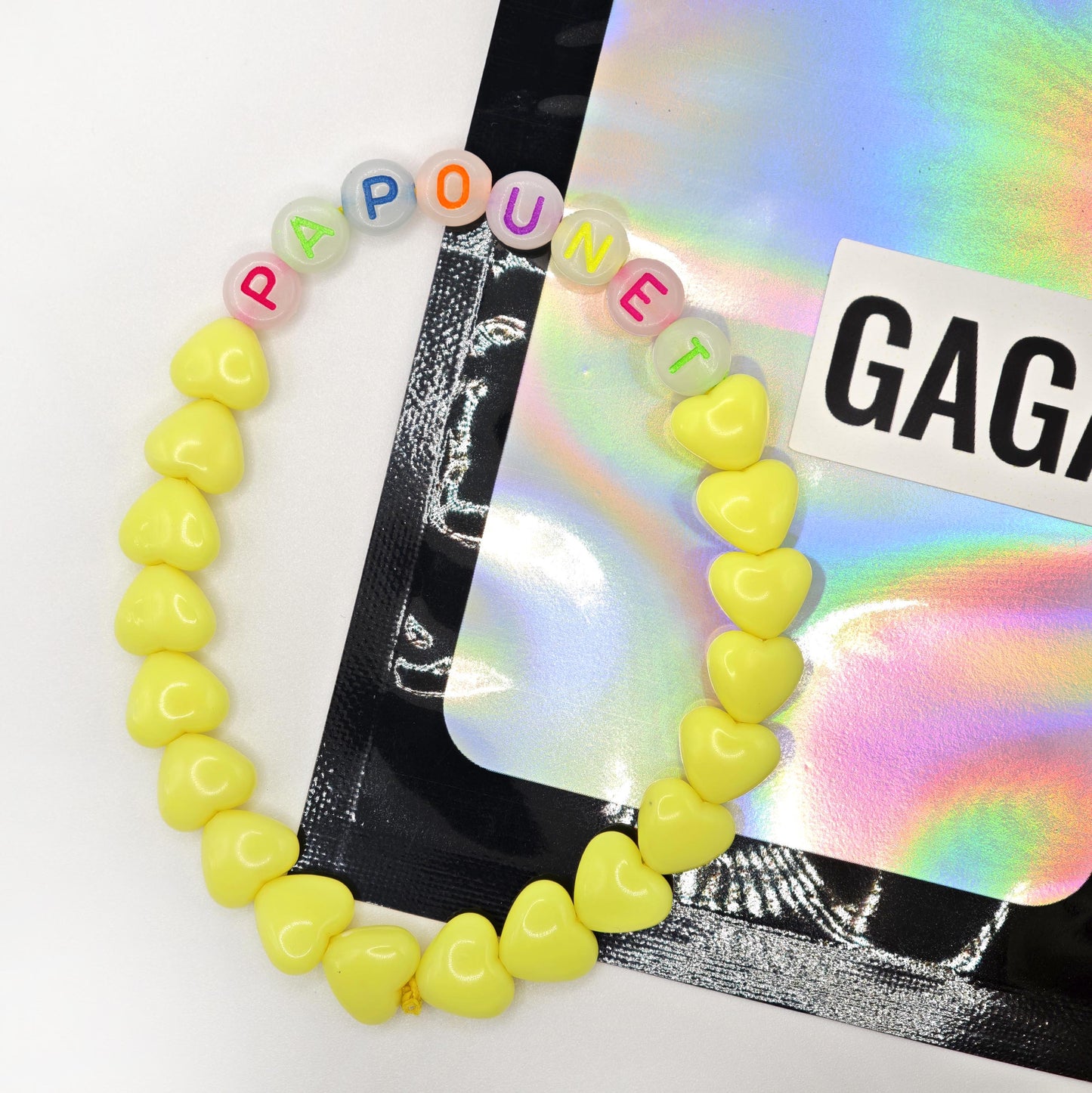 Bracelet GAGA Bicolor - Jaune flashy & lettres phosphorescentes (Adulte)