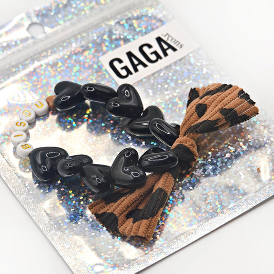 Bracelet GAGA - Noir, Blanc dorĂ©, đ€ & Maxi Noeud LĂ©opard