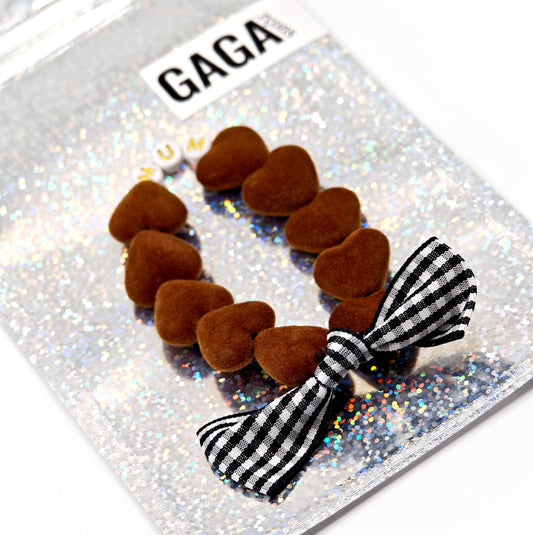 Bracelet GAGA - Maxi velours chocolat & Maxi noeud vichy