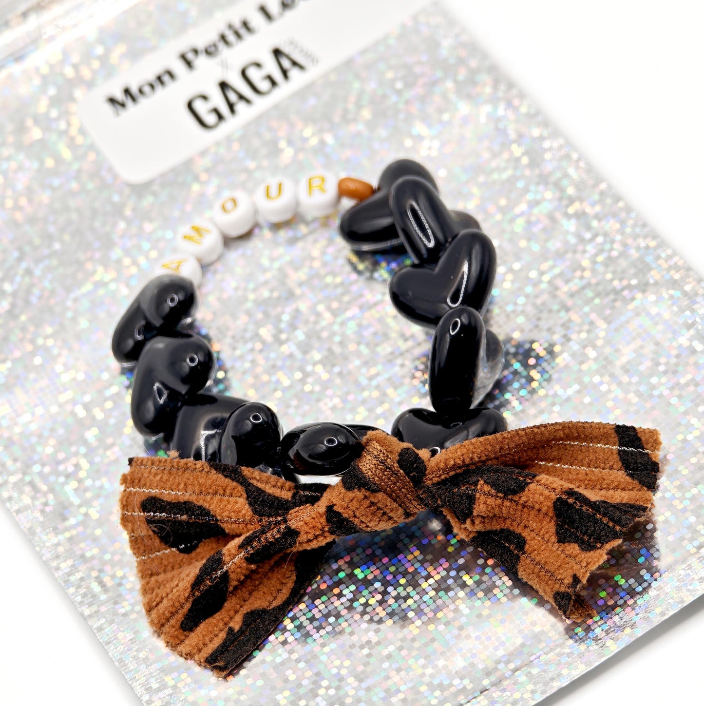 Bracelet GAGA - Noir, Blanc dorĂ©, đ€ & Maxi Noeud LĂ©opard