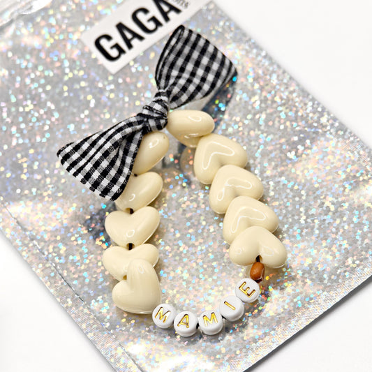 Bracelet GAGA - Maxi Beige, Blanc doré & Maxi noeud vichy