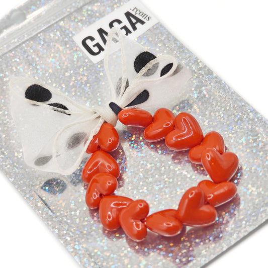 Bracelet GAGA - Only Rouge & Maxi noeud Beige à Pois