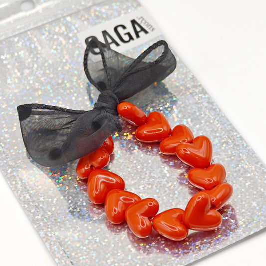 Bracelet GAGA - Only Rouge & Maxi noeud Noir à Pois