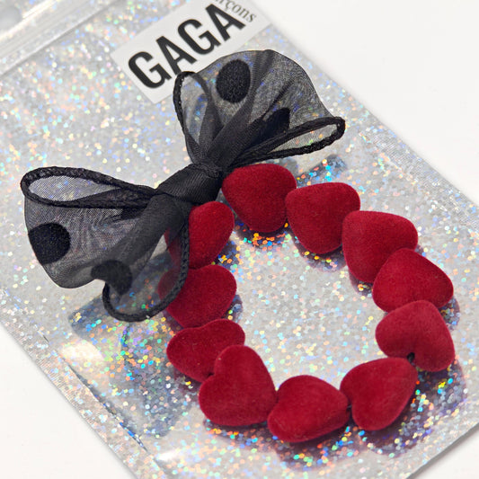 Bracelet GAGA - Only Velours Bordeaux & Maxi noeud Noir à Pois