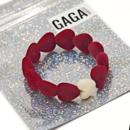 Bracelet GAGA - Only Velours Bordeaux & Maxi Coeur Beige