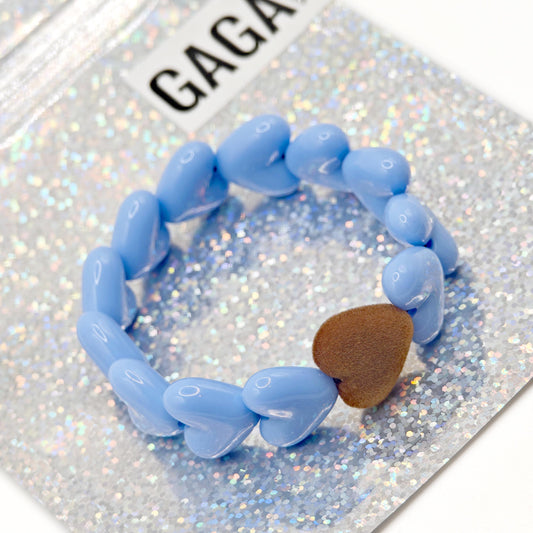 Bracelet GAGA - Only Bleu sixties & Coeur Velours Marron