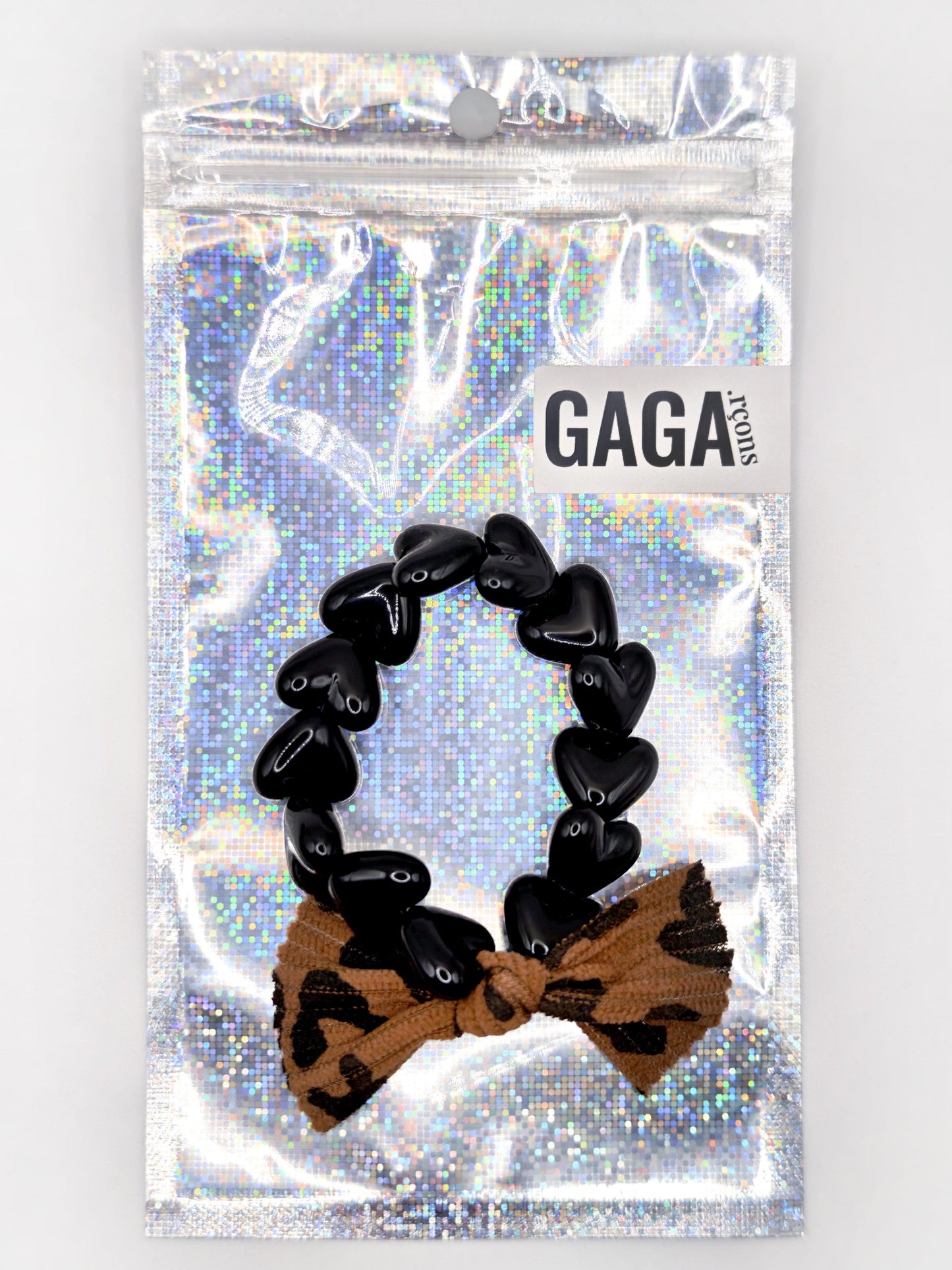 Bracelet GAGA - Only Noir & Maxi Noeud Léopard