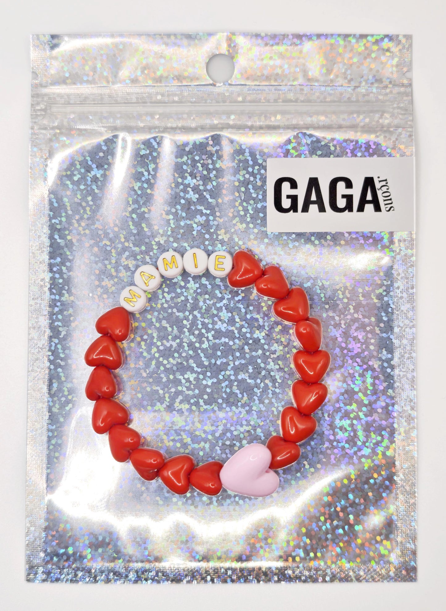 Bracelet GAGA - Rouge, Blanc doré & Maxi Rose
