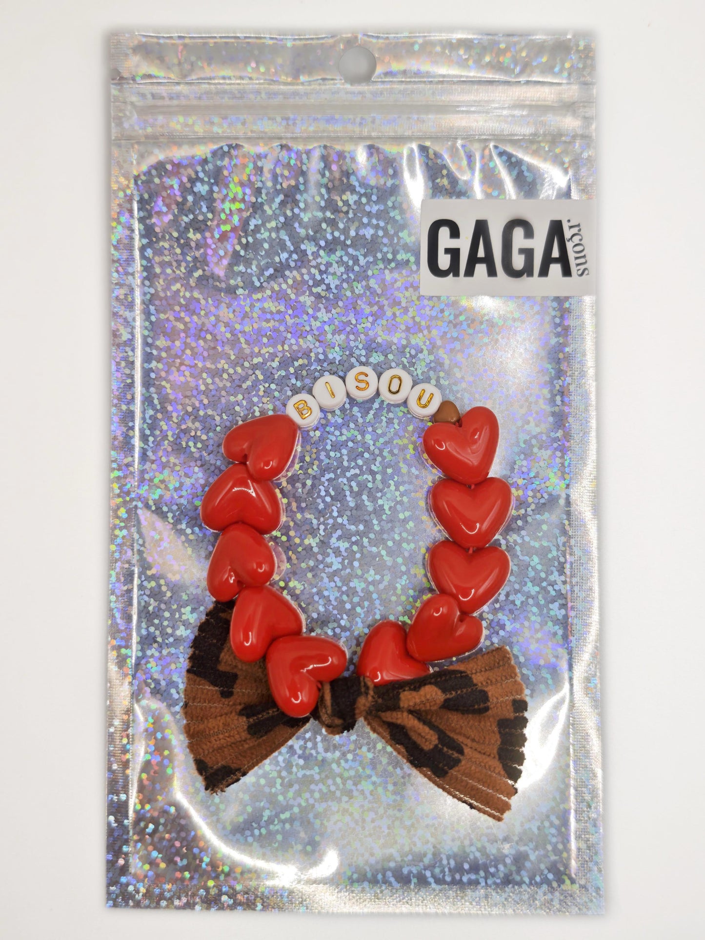 Bracelet GAGA - Rouge đ€ & Noeud LĂ©opard