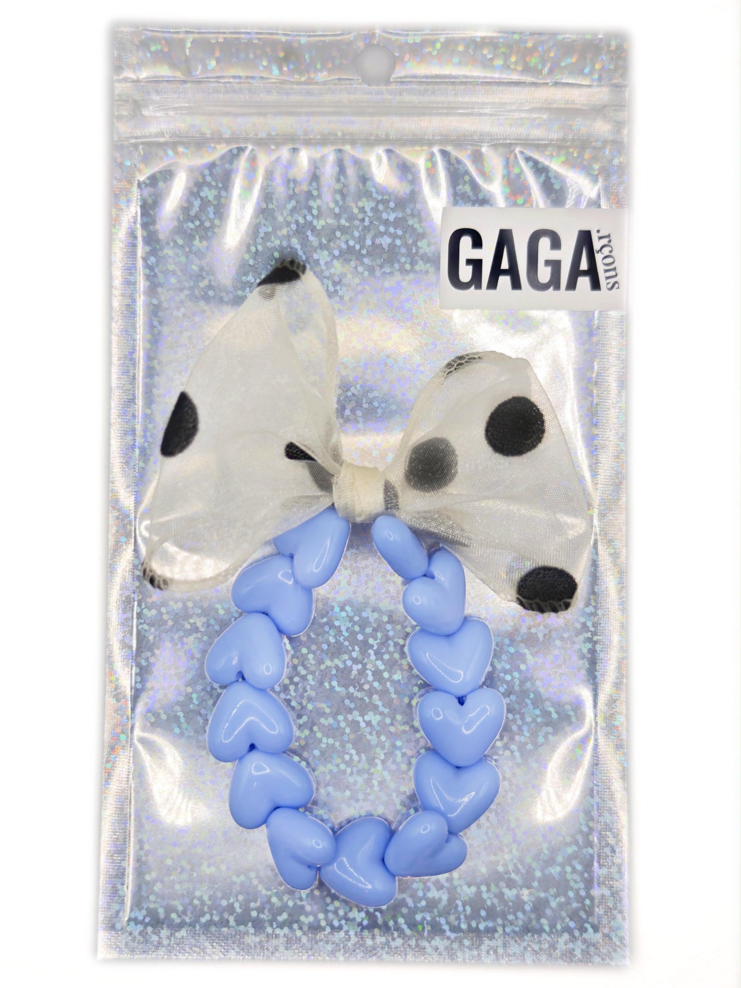 Bracelet GAGA - Only Bleu sixties & Maxi noeud Beige à Pois