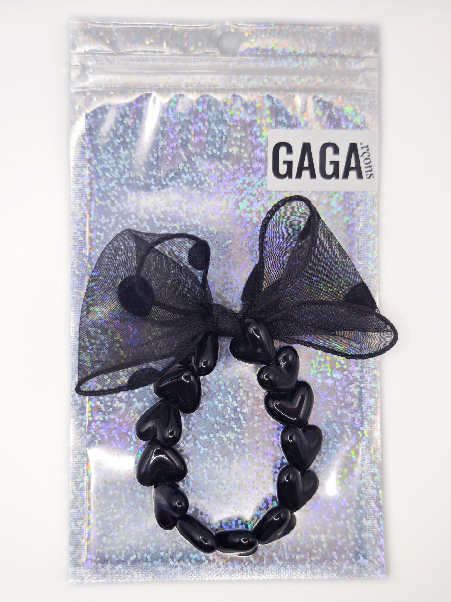 Bracelet GAGA - Only Noir & Maxi noeud Noir à Pois