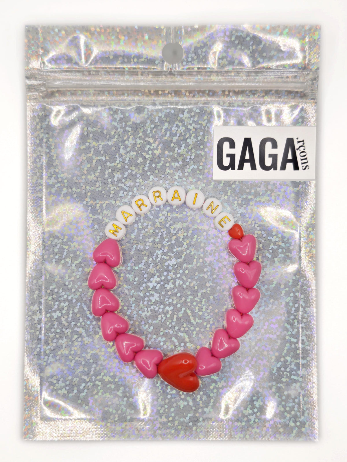 Bracelet GAGA - Fuchsia & Maxi coeur rouge ❤️