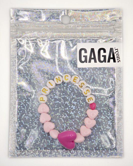 Bracelet GAGA - Rose pastel, Blanc doré & Maxi coeur Fuchsia