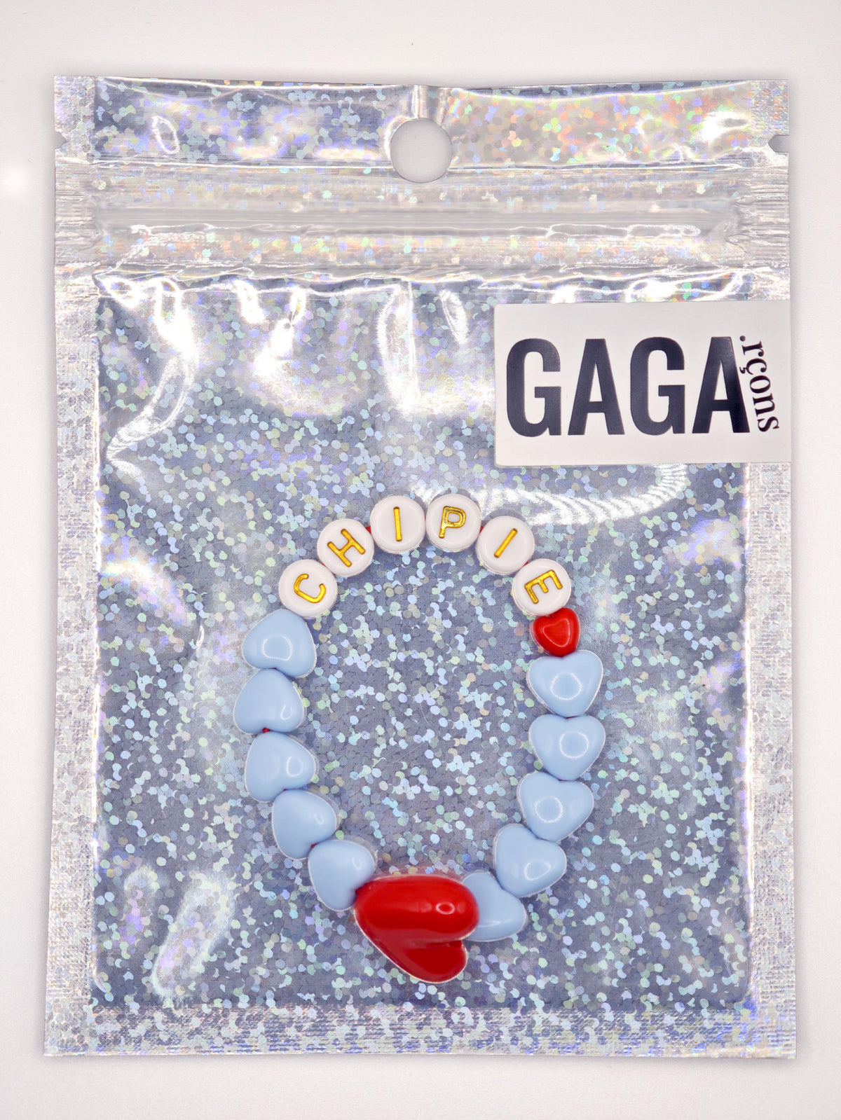 Bracelet GAGA - Bleu ciel & Maxi coeur Rouge