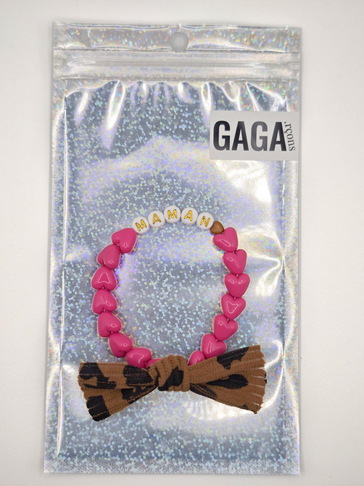Bracelet GAGA - Fuchsia, Blanc Doré, 🤎 & Maxi Noeud Léopard