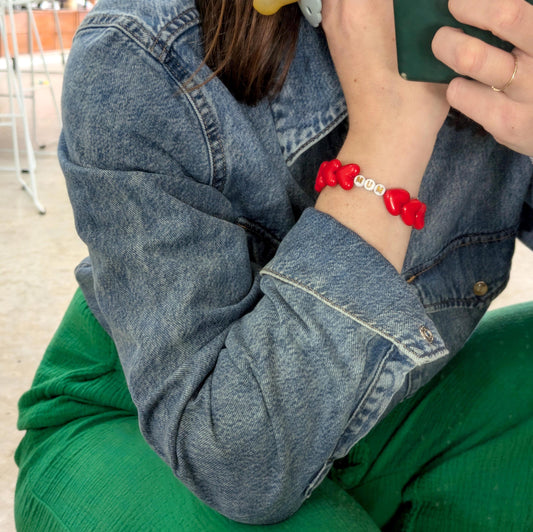 Bracelet GAGA - Full MAXI coeurs Rouge & Blanc doré