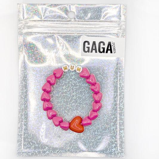 Bracelet GAGA - Fuchsia, Blanc doré & Maxi coeur rouge