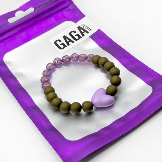 Bracelet GAGA - Kaki mat, Violet doré & Maxi coeur lila