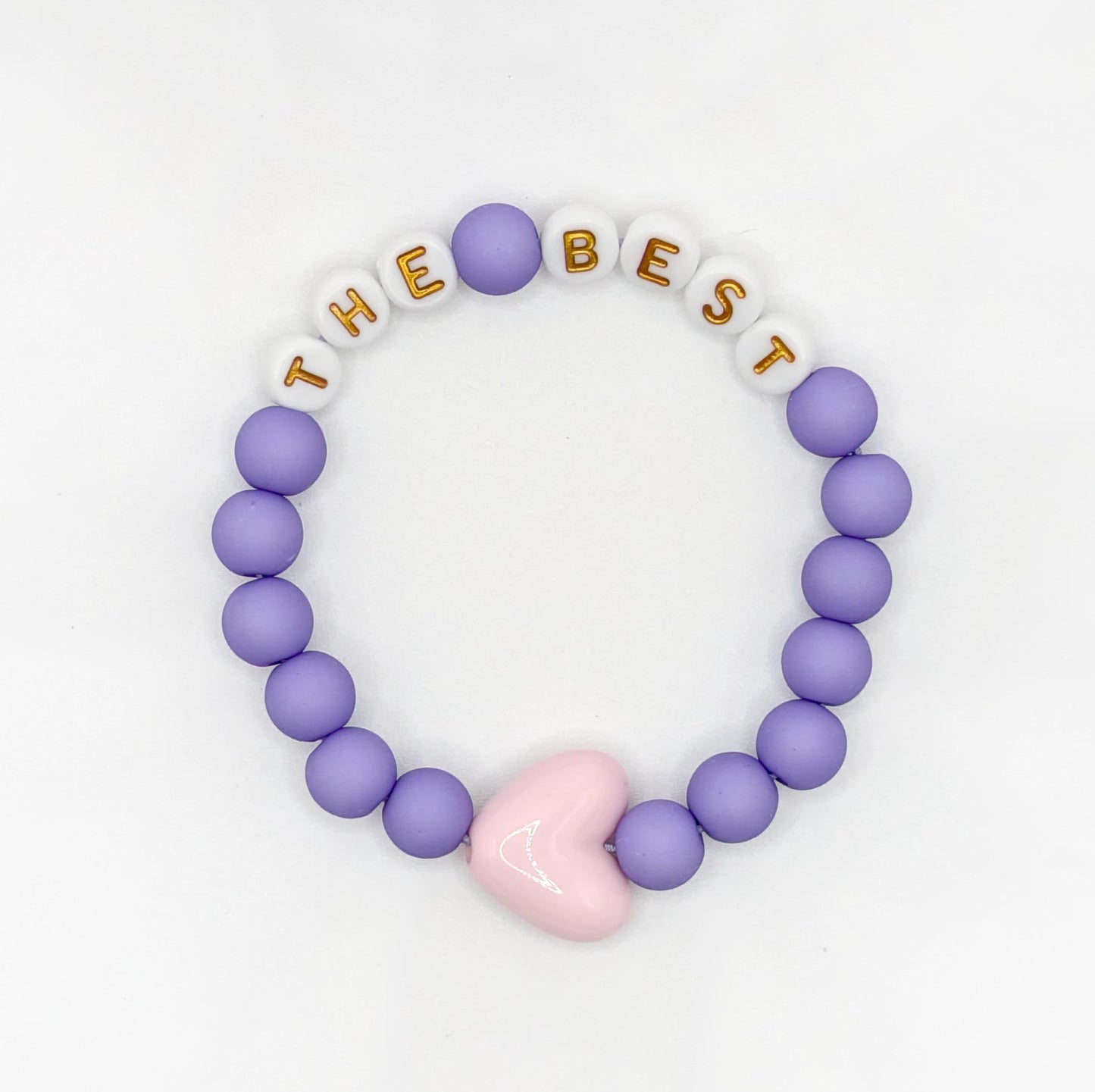 Bracelet GAGA - Violet, Blanc doré & Maxi coeur Rose pastel