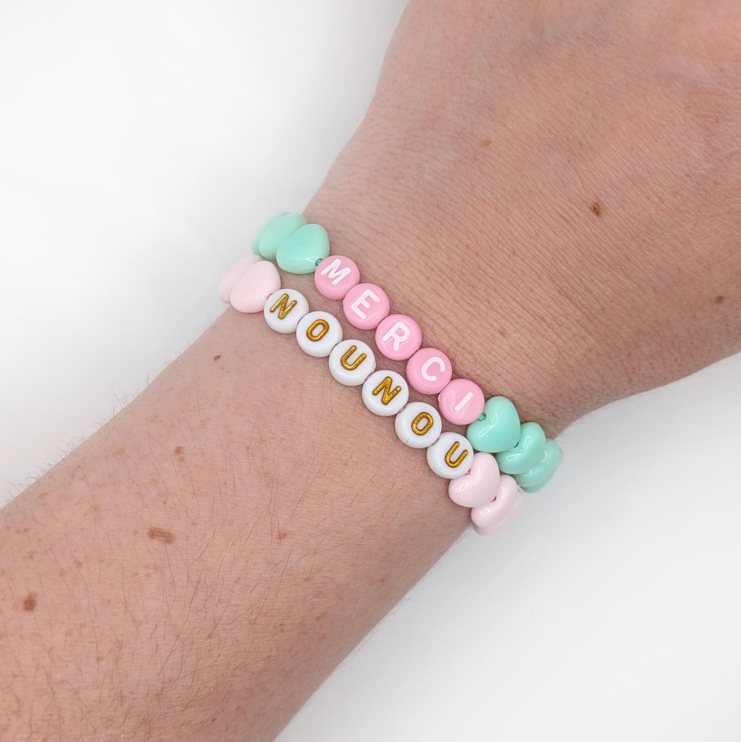 Bracelet GAGA - Menthe, Lait fraise & Maxi coeur Rose pastel