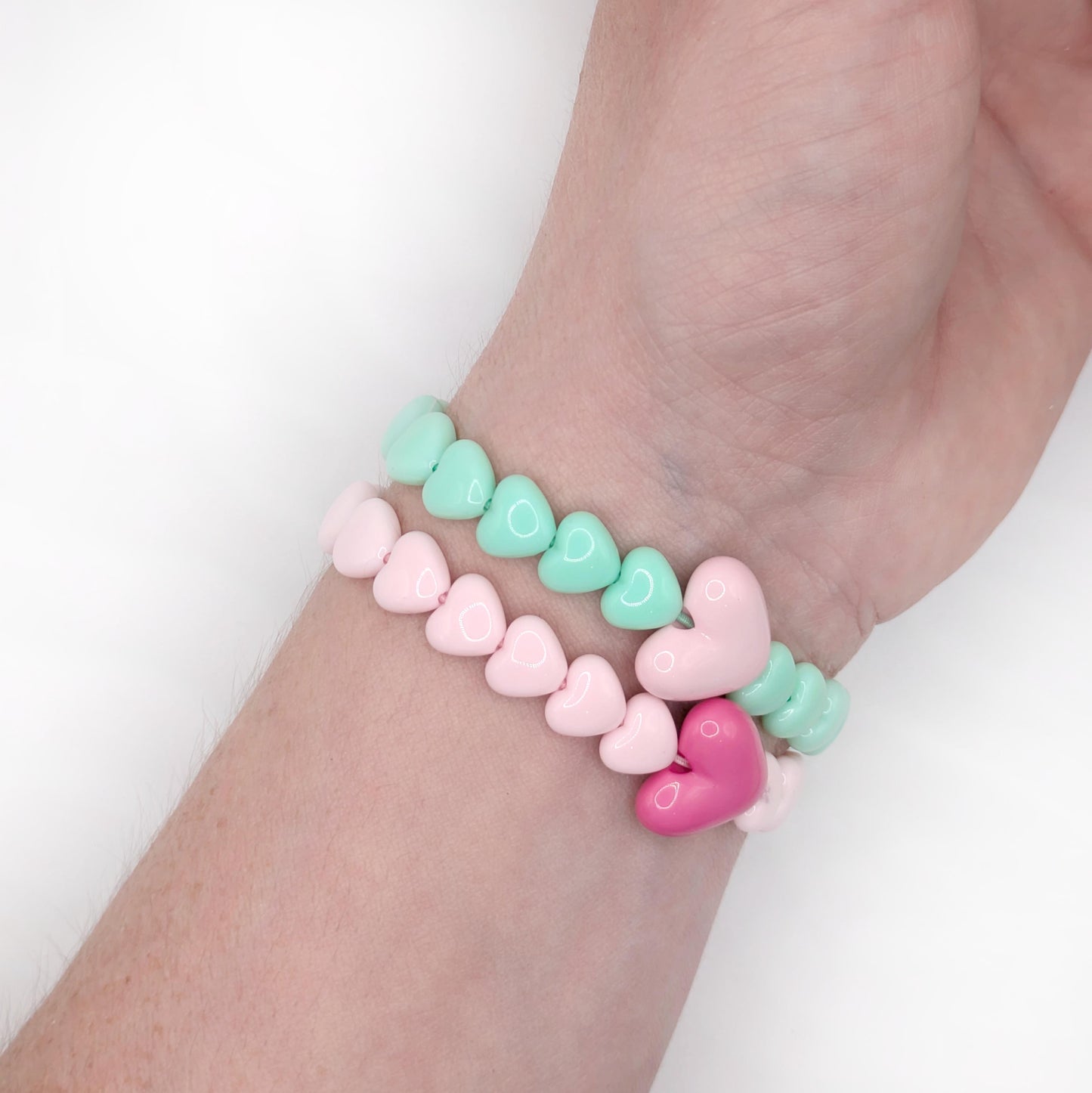 Bracelet GAGA - Menthe, Lait fraise & Maxi coeur Rose pastel