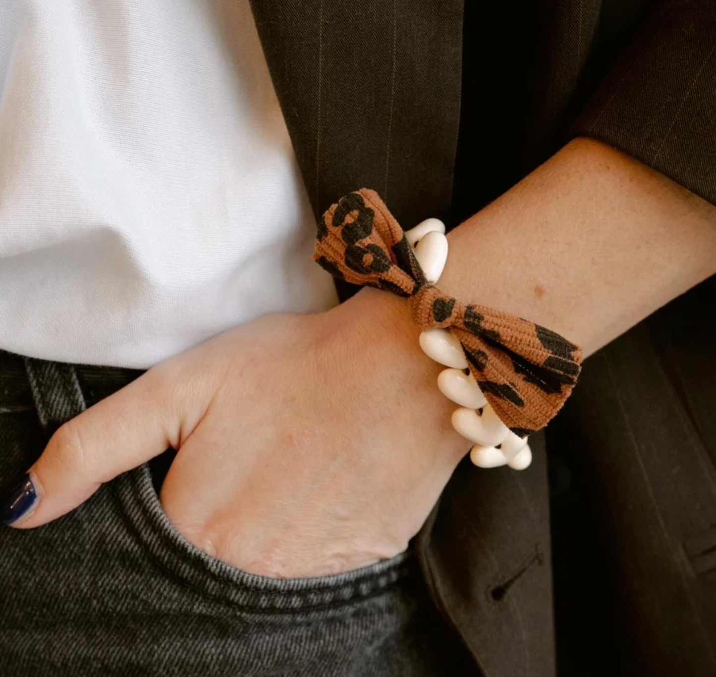 Bracelet GAGA - Only Beige & Maxi Noeud Léopard (enfant)