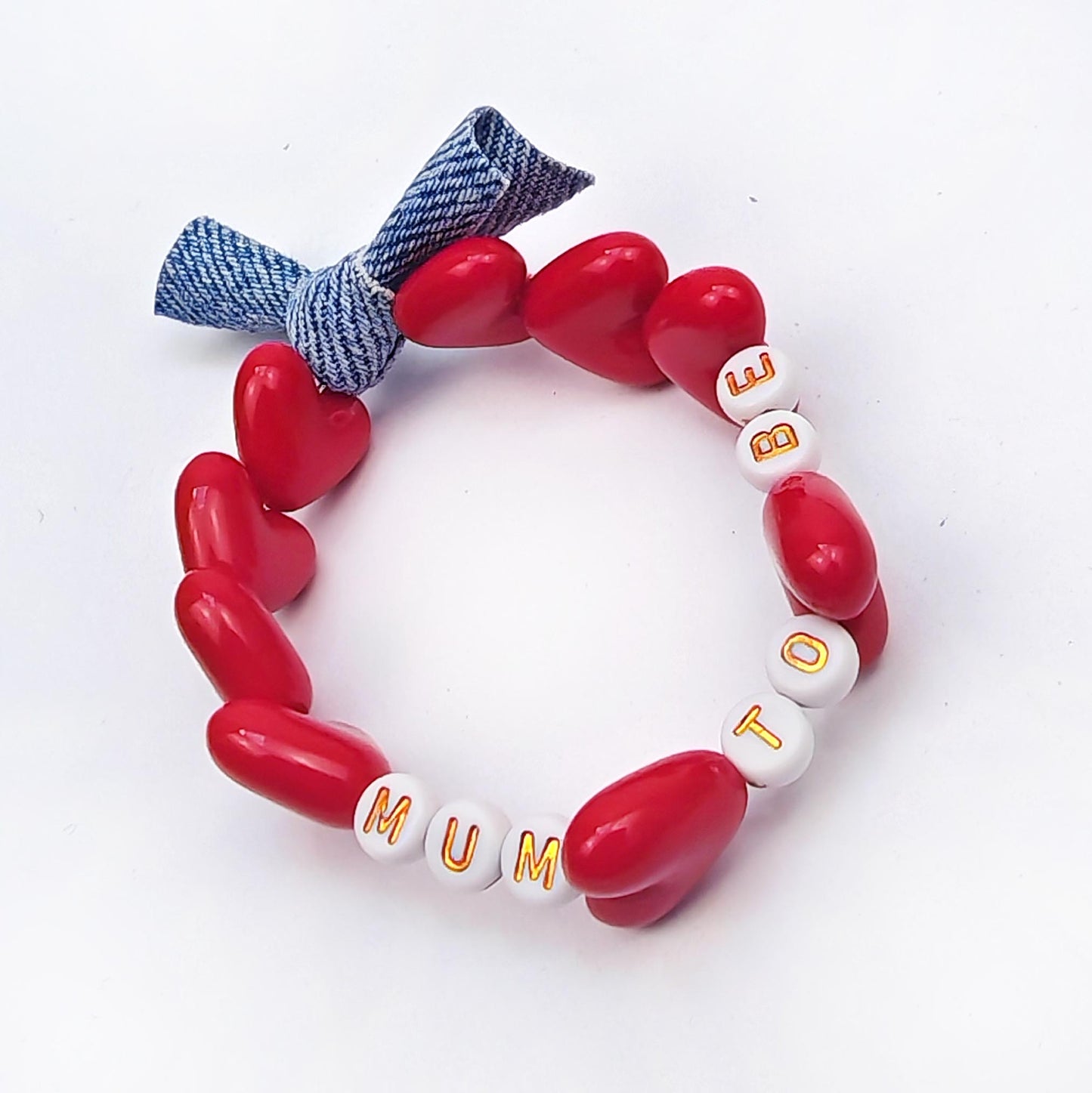 Bracelet GAGA - Rouge maxi coeurs & maxi noeud en jean !