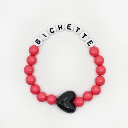 Bracelet GAGA - Fuchsia, Blanc & Maxi coeur Noir