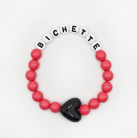 Bracelet GAGA - Fuchsia, Blanc & Maxi coeur Noir