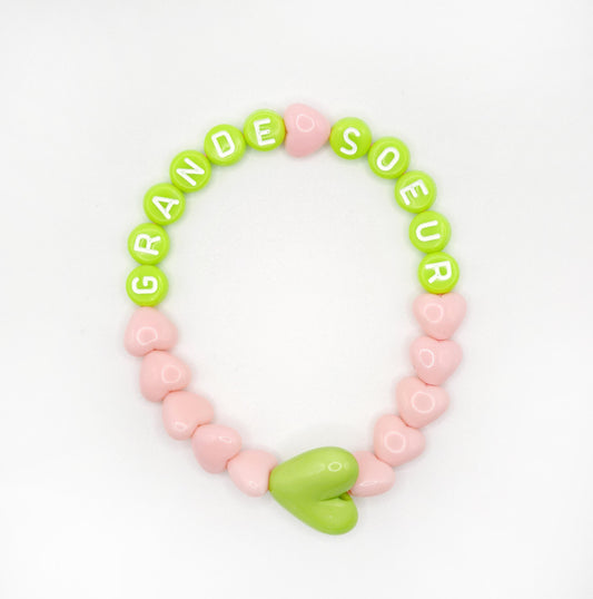 Bracelet GAGA - Rose candy, Vert et blanc & Maxi coeur Citron vert