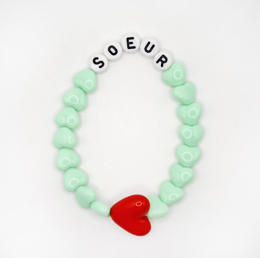 Bracelet GAGA - Menthe, Blanc doré & Maxi coeur Rouge