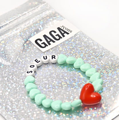 Bracelet GAGA - Menthe, Blanc doré & Maxi coeur Rouge