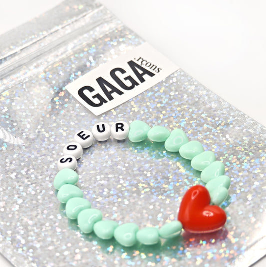 Bracelet GAGA - Menthe, Blanc doré & Maxi coeur Rouge