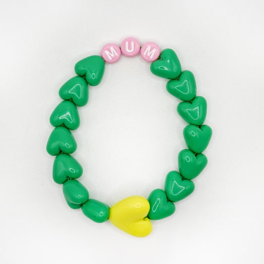 Bracelet GAGA - Vert flashy, Rose et Blanc & Maxi coeur Jaune flashy
