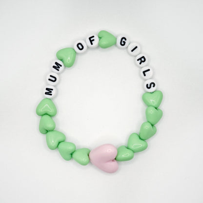 Bracelet GAGA - Vert pastel, Blanc et noir & Maxi coeur Rose