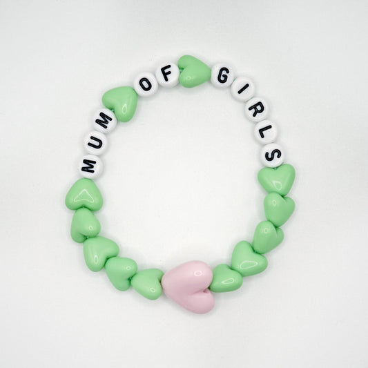 Bracelet GAGA - Vert pastel, Blanc et noir & Maxi coeur Rose