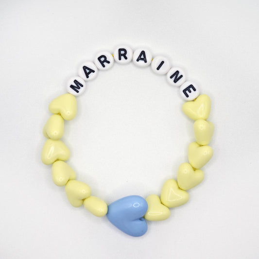 Bracelet GAGA - Jaune pâle, Blanc et noir & Maxi coeur Bleu