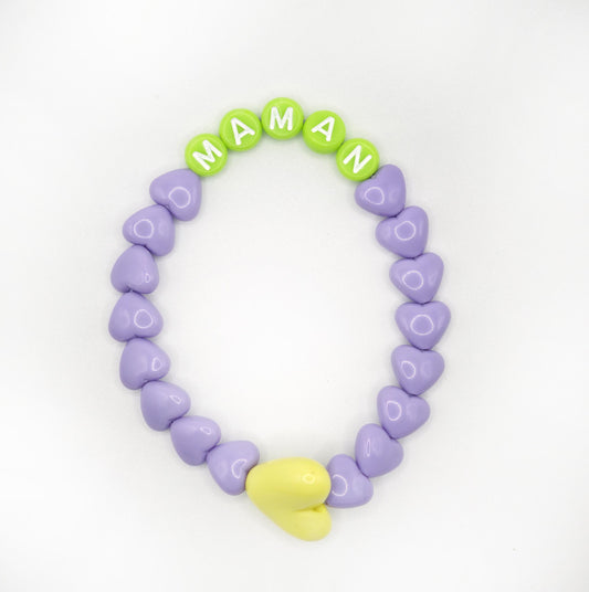 Bracelet GAGA - Lila, Citron vert & Maxi coeur Jaune flashy