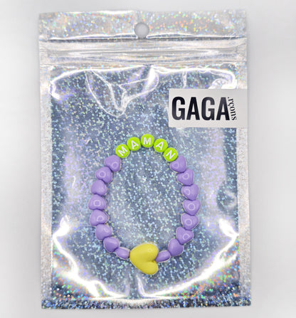 Bracelet GAGA - Lila, Citron vert & Maxi coeur Jaune flashy