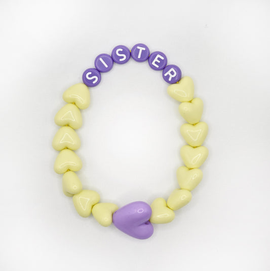 Bracelet GAGA - Jaune pâle, Violet et blanc & Maxi coeur Parme