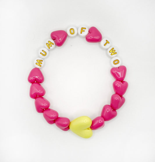Bracelet GAGA - Fuchsia, Blanc doré & Maxi coeur Jaune flashy