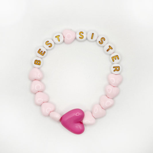 Bracelet GAGA - Rose pastel, Blanc doré & Maxi coeur Fuchsia