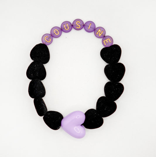 Bracelet GAGA - Velours Noir, Violet doré & Maxi cœur Lila