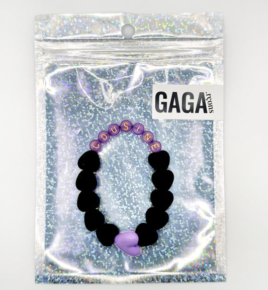 Bracelet GAGA - Velours Noir, Violet doré & Maxi cœur Lila