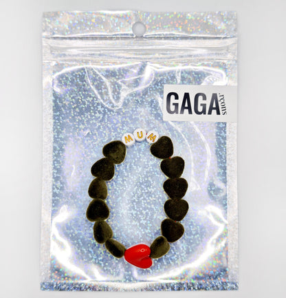 Bracelet GAGA - Velours Vert forêt, Blanc doré & Maxi cœur Rouge
