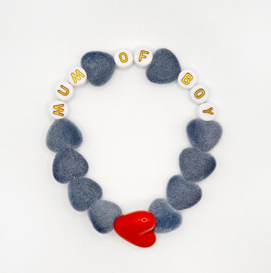 Bracelet GAGA - Velours Gris souris, Blanc doré & Maxi cœur Rouge
