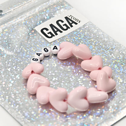 Bracelet GAGA - Full MAXI coeurs Rose pastel & Blanc