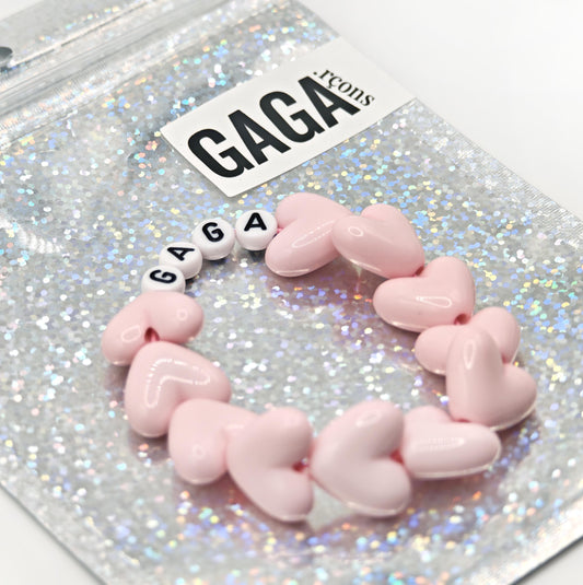 Bracelet GAGA - Full MAXI coeurs Rose pastel & Blanc